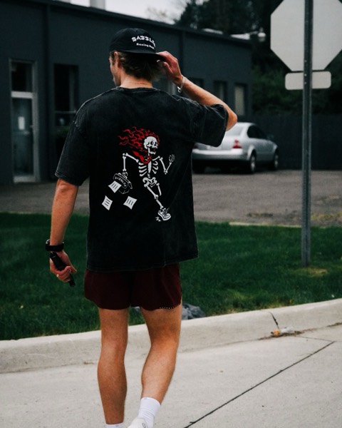 A runner in a skeleton shirt at the After Hours 3K