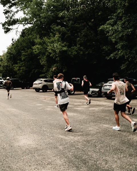 Runners heading out of the parking lot at the Outlast RVA Backyard Ultra